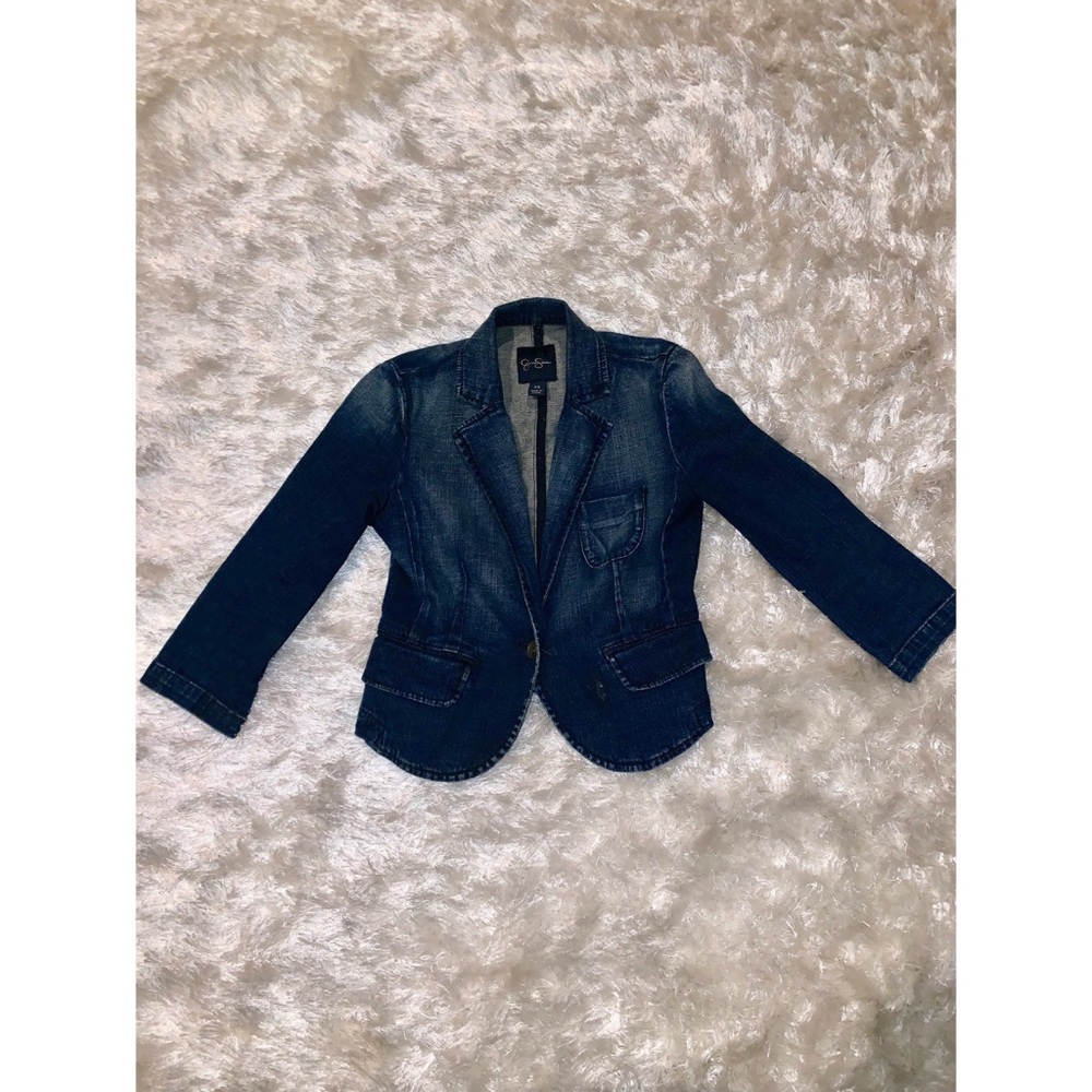 JESSICA SIMPSON DENIM JEAN BLAZER SIZE X-SMALL